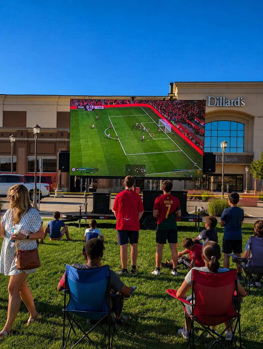 Fans watching a soccer match on a Showtime LED screen